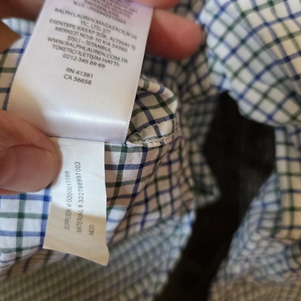 Ralph Lauren Shirt Boy's Size 7 White Blue Plaid Check Button Up Natural Stretch